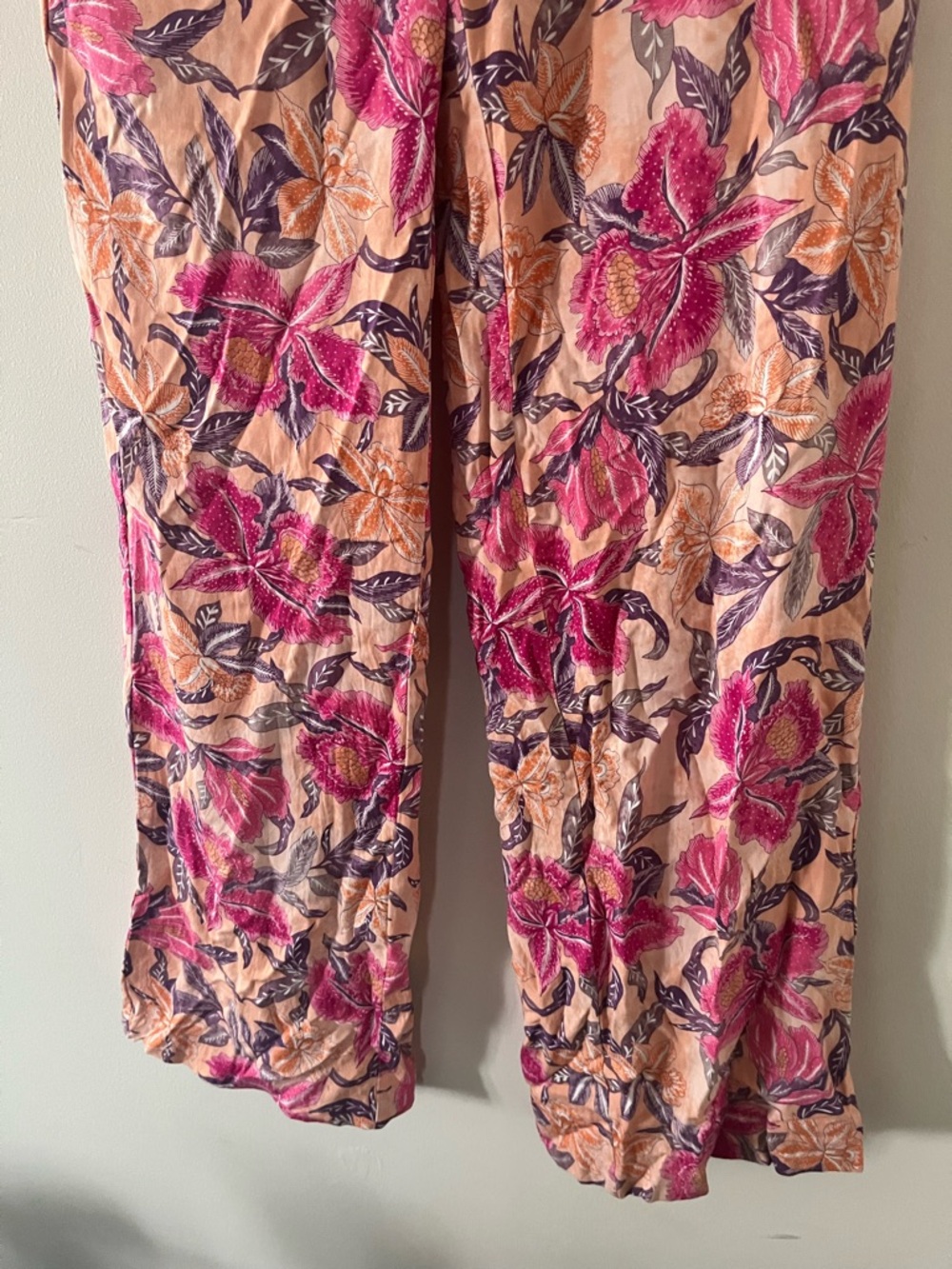 Old Navy Boho Floral Wide Leg Pants Large Pink Orange Vacation Resort Beach - Picture 3 of 8